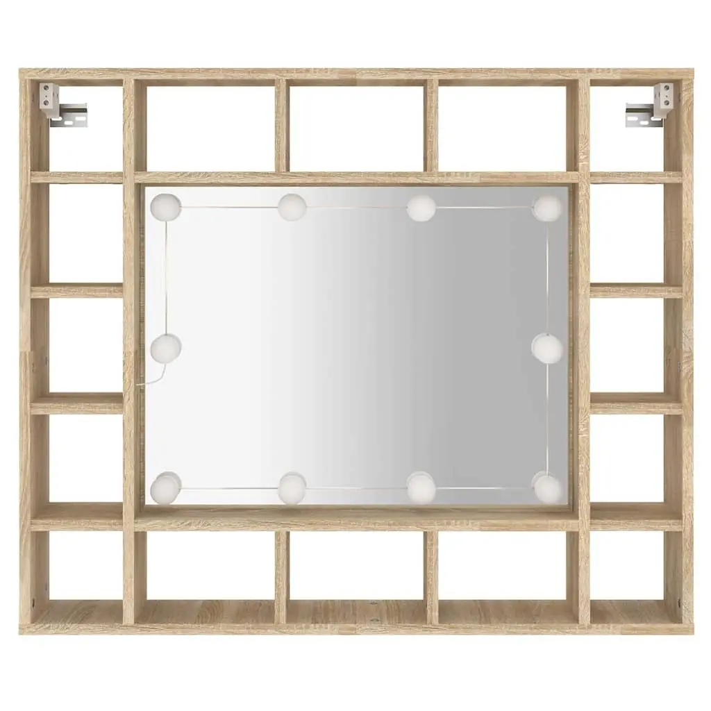 Bathroom Mirror Cabinet Wall-Mounted with LED Lights Brown 91 x 15 x 76.5 cm