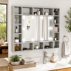 Mirror Cabinet with LED Lights Grey Bathroom Vanity Storage Wall-Mounted