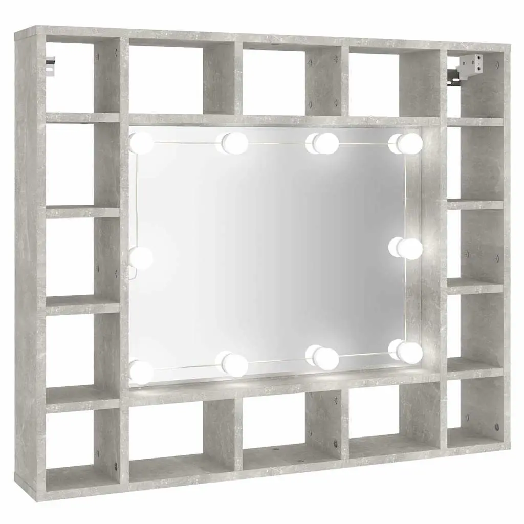Mirror Cabinet with LED Lights Grey Bathroom Vanity Storage Wall-Mounted