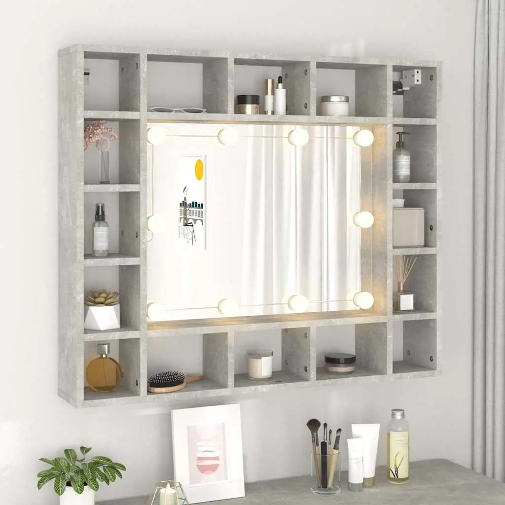 Mirror Cabinet with LED Lights Grey Bathroom Vanity Storage Wall-Mounted