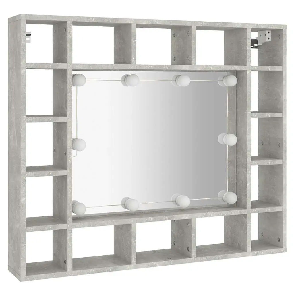 Mirror Cabinet with LED Lights Grey Bathroom Vanity Storage Wall-Mounted