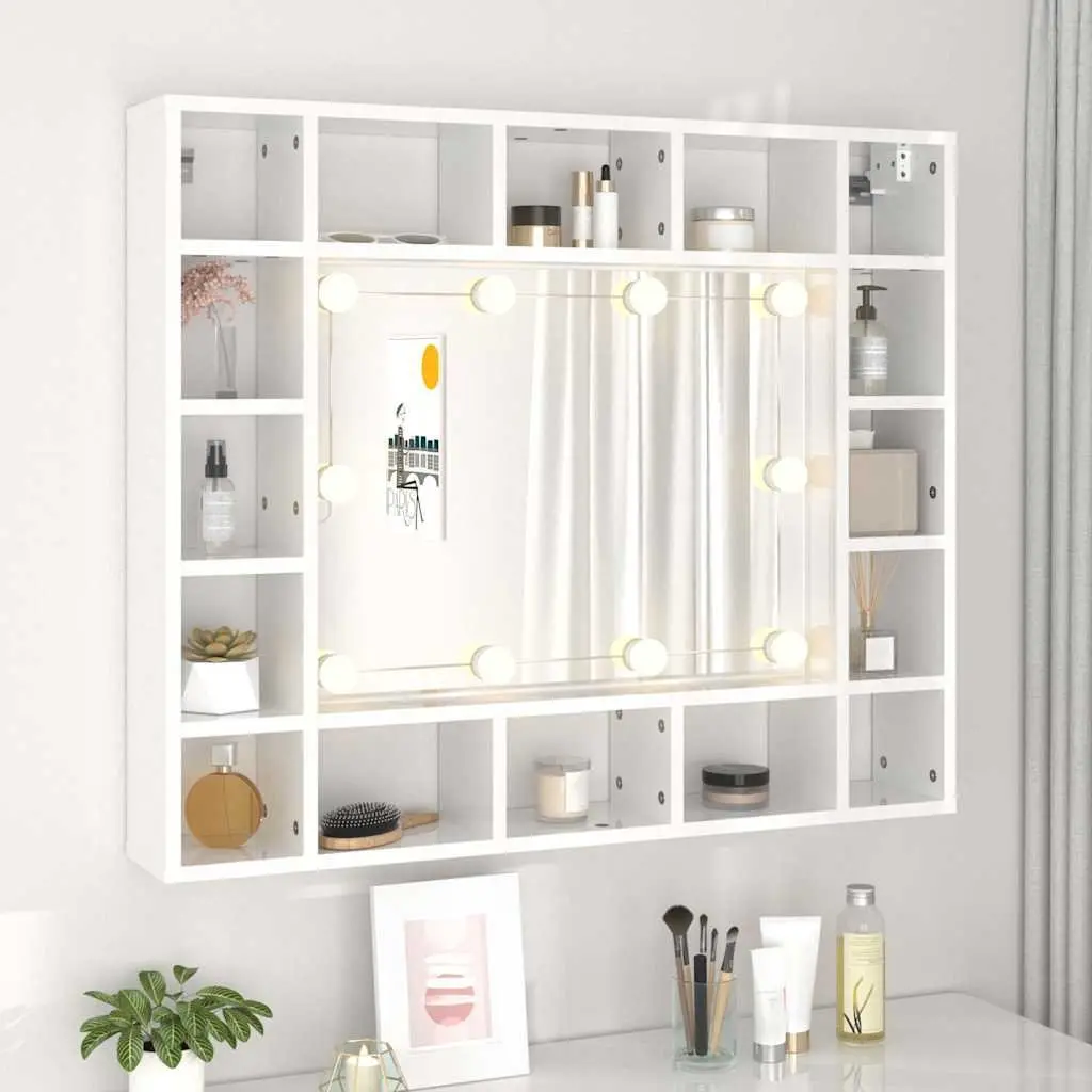 Bathroom Mirror Cabinet LED Wall-Mounted White 91x15x76.5cm