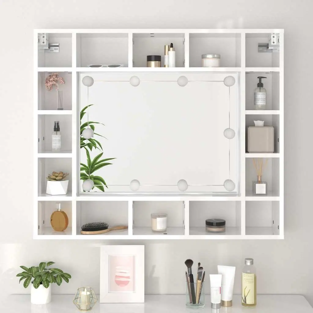 Bathroom Mirror Cabinet LED Wall-Mounted White 91x15x76.5cm