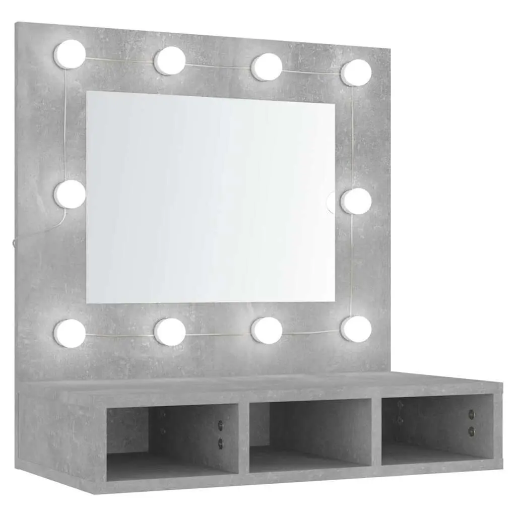 Mirror Cabinet Bathroom Use Grey 60 x 31.5 x 62 cm with LED Storage Shelves Wall Mounted