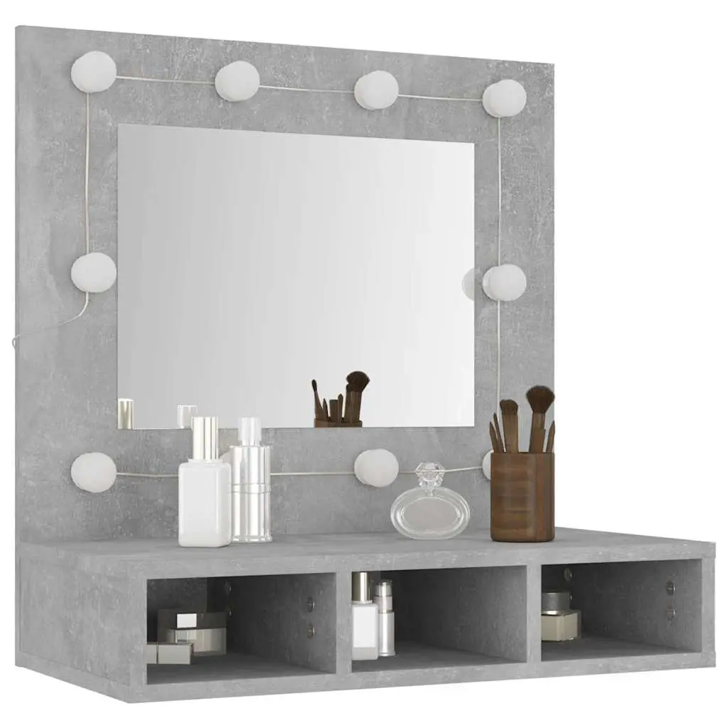 Mirror Cabinet Bathroom Use Grey 60 x 31.5 x 62 cm with LED Storage Shelves Wall Mounted