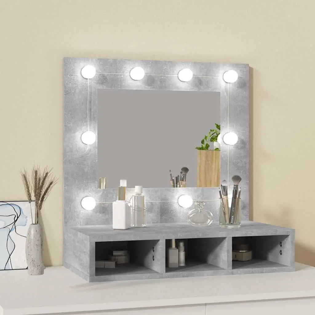 Mirror Cabinet Bathroom Use Grey 60 x 31.5 x 62 cm with LED Storage Shelves Wall Mounted