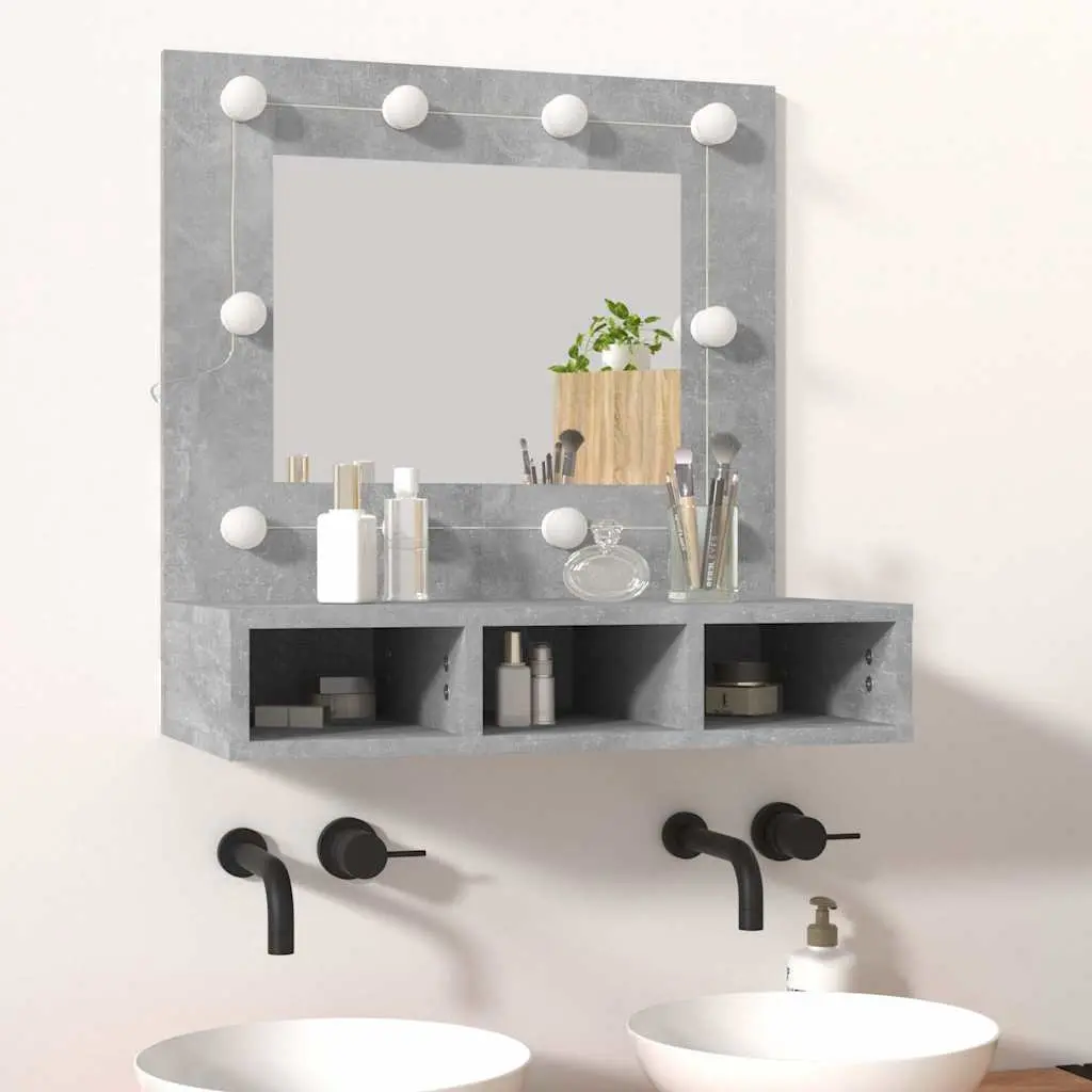 Mirror Cabinet Bathroom Use Grey 60 x 31.5 x 62 cm with LED Storage Shelves Wall Mounted