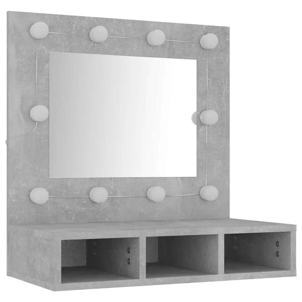 Mirror Cabinet Bathroom Use Grey 60 x 31.5 x 62 cm with LED Storage Shelves Wall Mounted