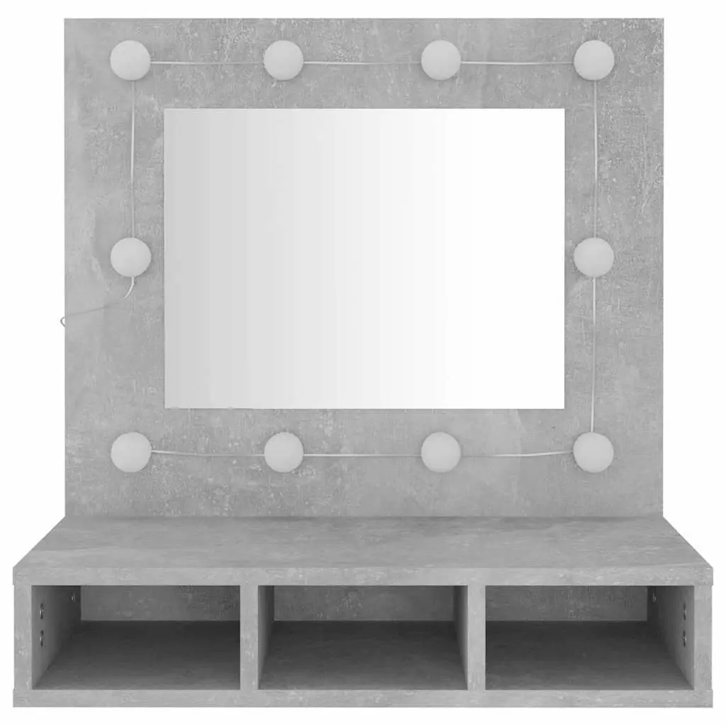 Mirror Cabinet Bathroom Use Grey 60 x 31.5 x 62 cm with LED Storage Shelves Wall Mounted