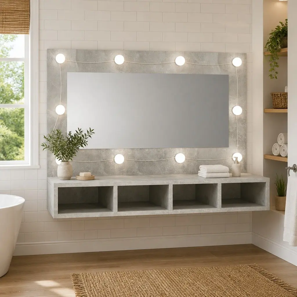 Mirror Cabinet with LED Lights Bathroom Vanity Storage Concrete Grey