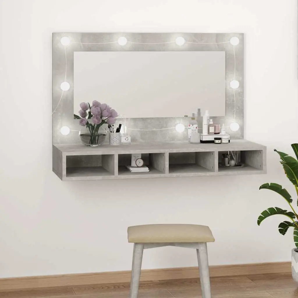 Mirror Cabinet with LED Lights Bathroom Vanity Storage Concrete Grey