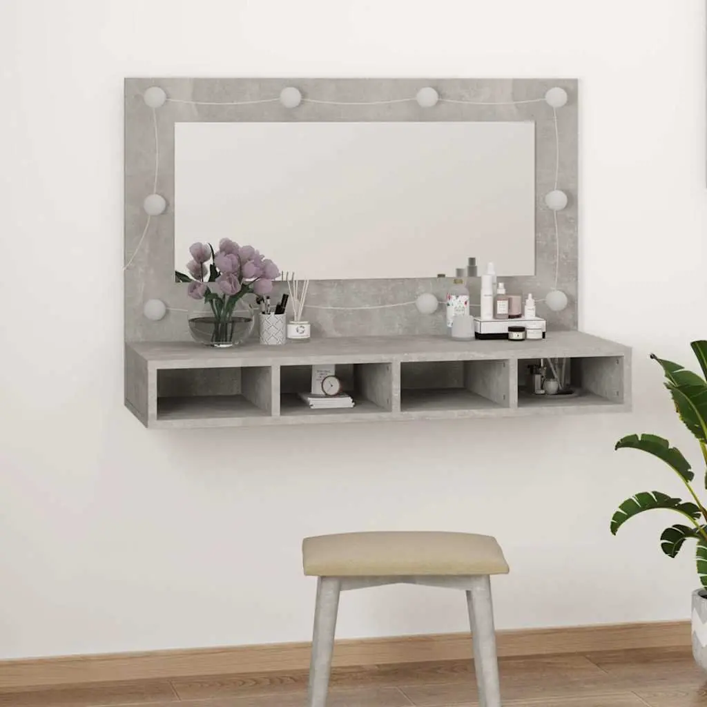 Mirror Cabinet with LED Lights Bathroom Vanity Storage Concrete Grey