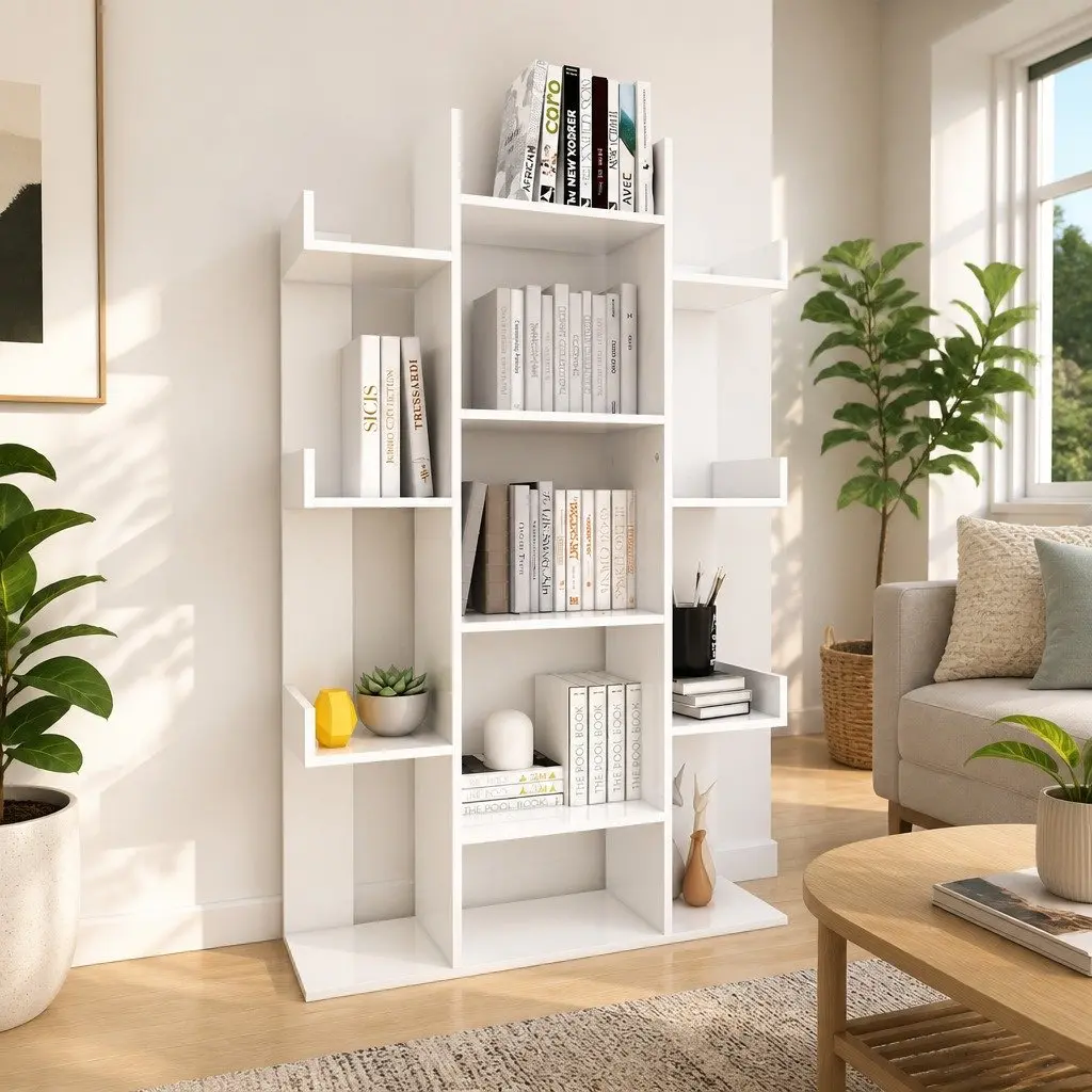 Book Cabinet White 13 Compartments Storage Bookshelf 86cm Width 25.5cm Depth 140cm Height