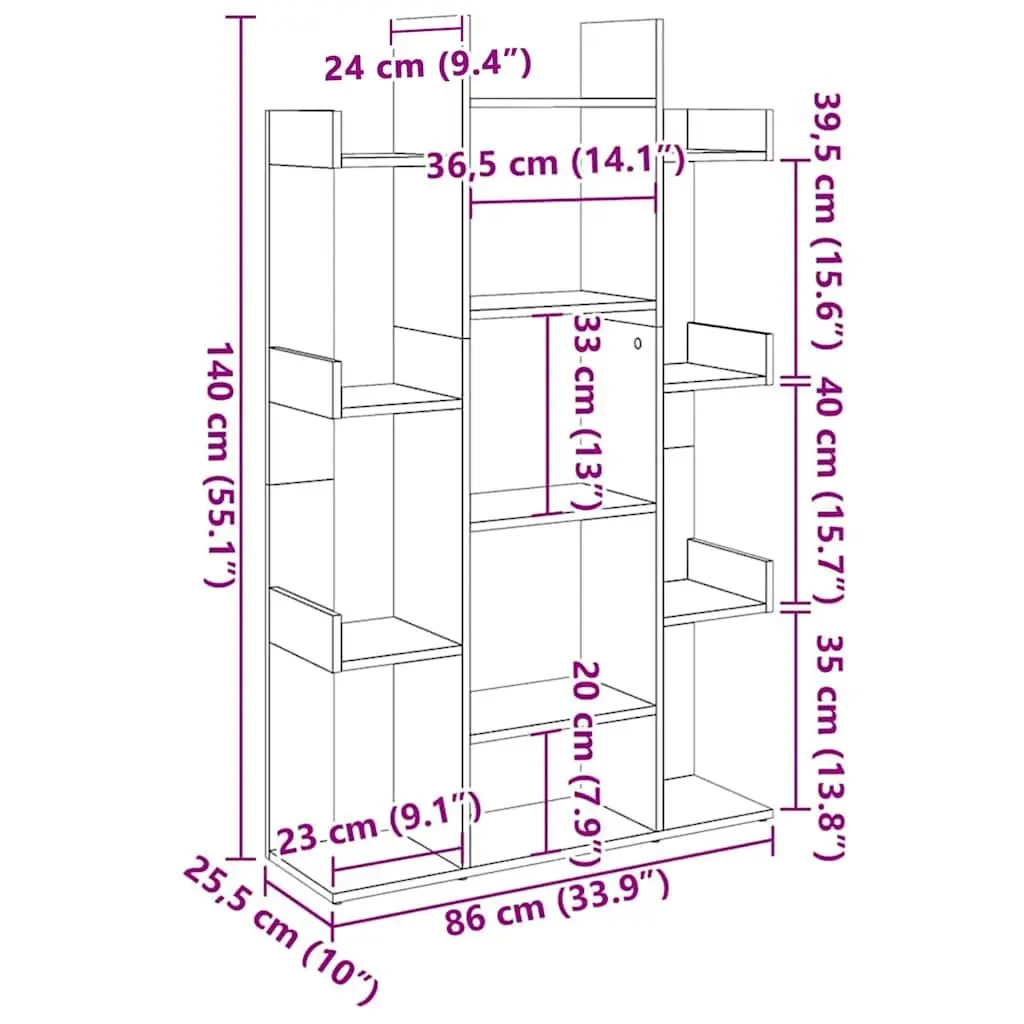 Book Cabinet White 13 Compartments Storage Bookshelf 86cm Width 25.5cm Depth 140cm Height