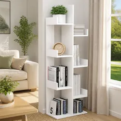8-Compartment White Bookshelf Dimensions and Material