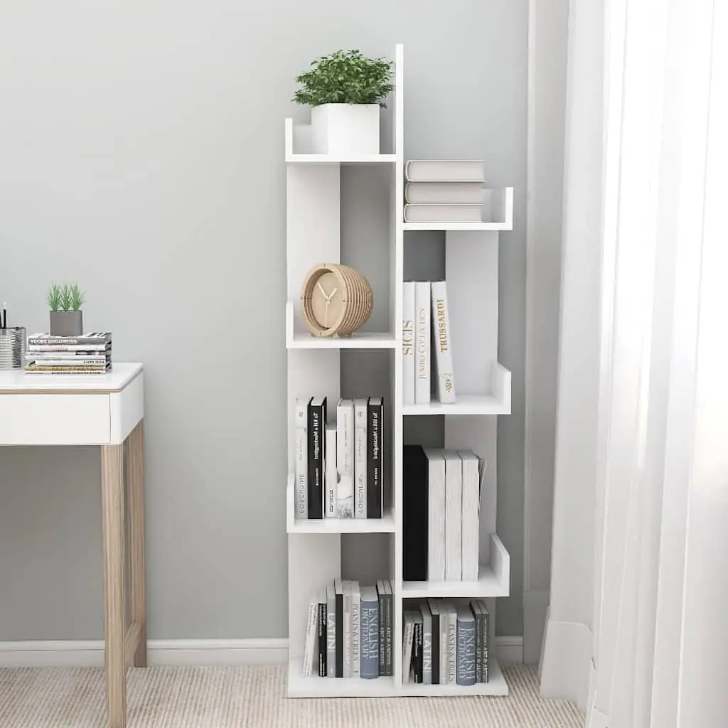 Book Cabinet White 8-Compartment Storage Bookshelf Standing Shelving Unit