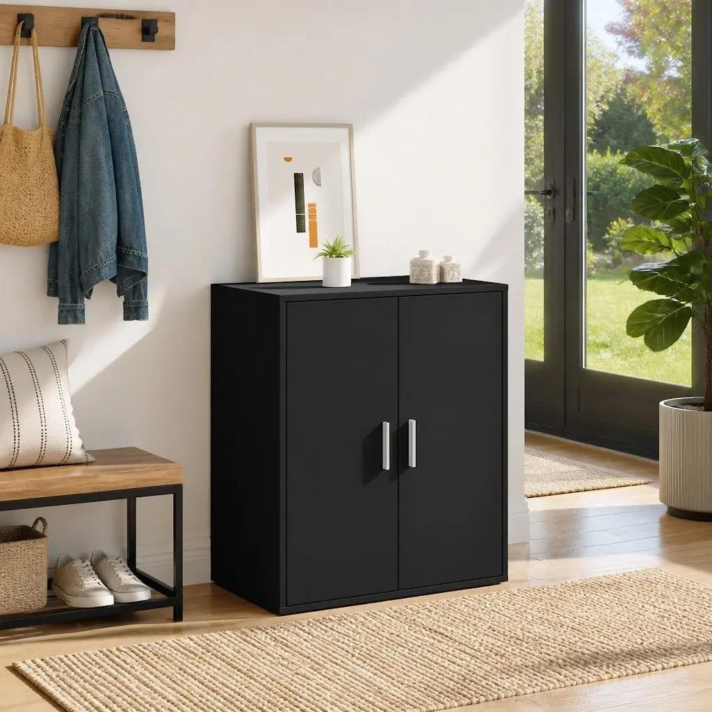 Black Shoe Cabinet Storage Organiser 5 Shelves Engineered Wood Bedroom Hallway