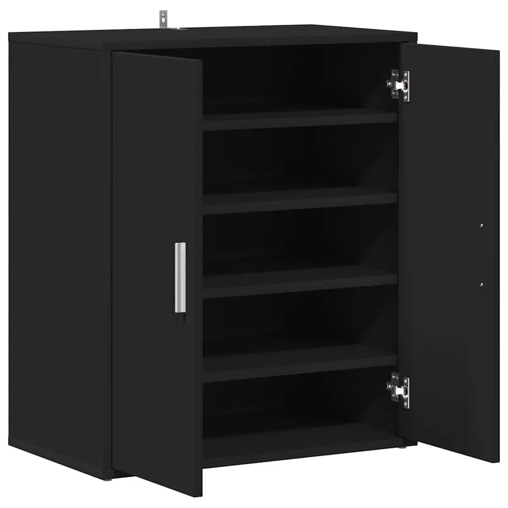 Black Shoe Cabinet Storage Organiser 5 Shelves Engineered Wood Bedroom Hallway