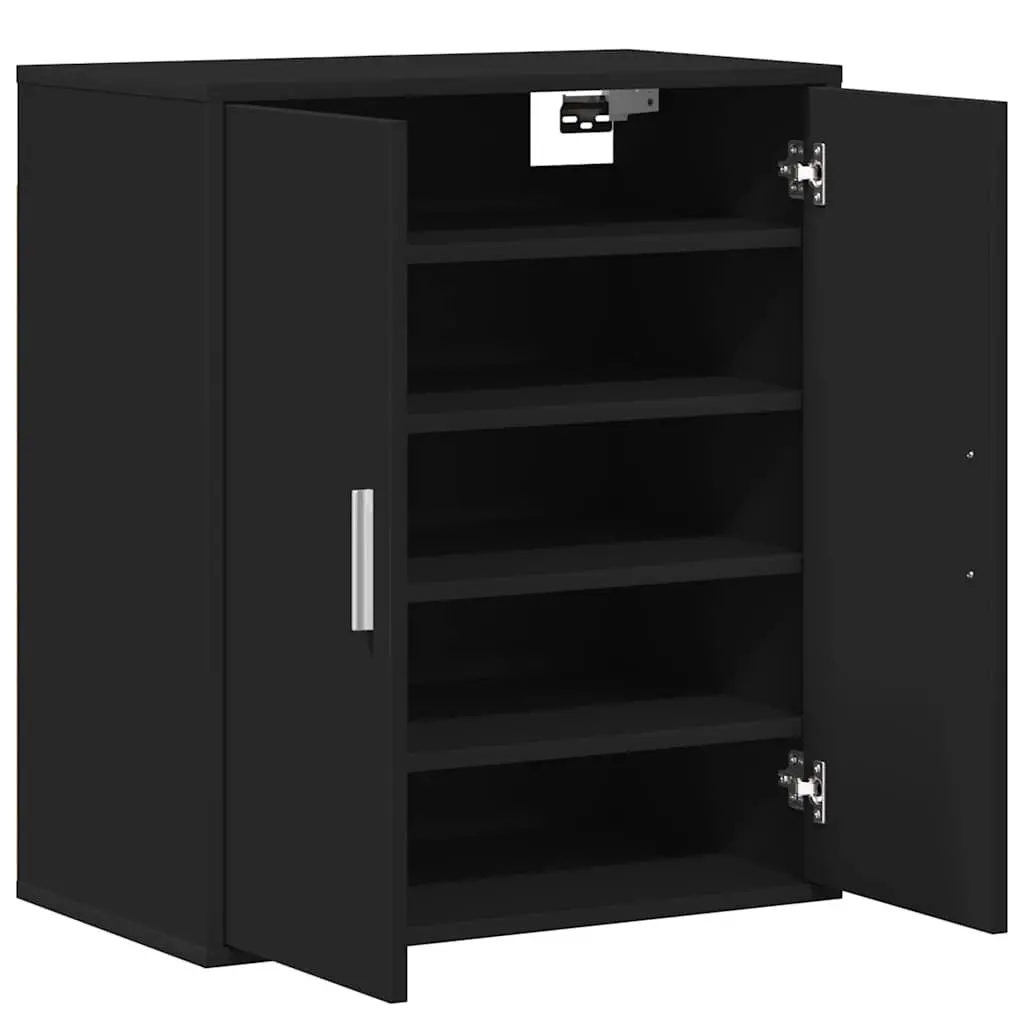 Black Shoe Cabinet Storage Organiser 5 Shelves Engineered Wood Bedroom Hallway