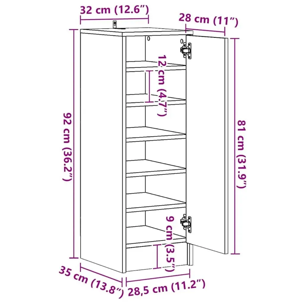Shoe Cabinet White Storage Organiser for Home 6 Shelves