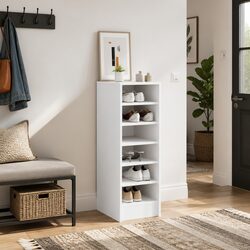 White Engineered Wood Shoe Cabinet - 90cm High