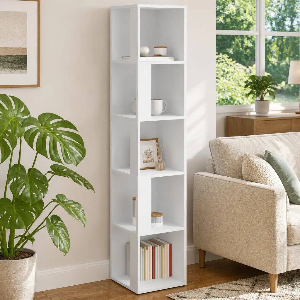Corner Cabinet White 33 x 33 x 165 cm Storage Unit 5 Compartments Living Room