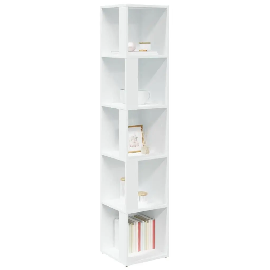 Corner Cabinet White 33 x 33 x 165 cm Storage Unit 5 Compartments Living Room