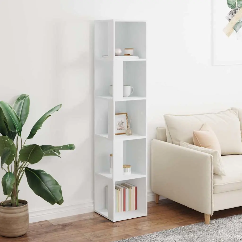 Corner Cabinet White 33 x 33 x 165 cm Storage Unit 5 Compartments Living Room