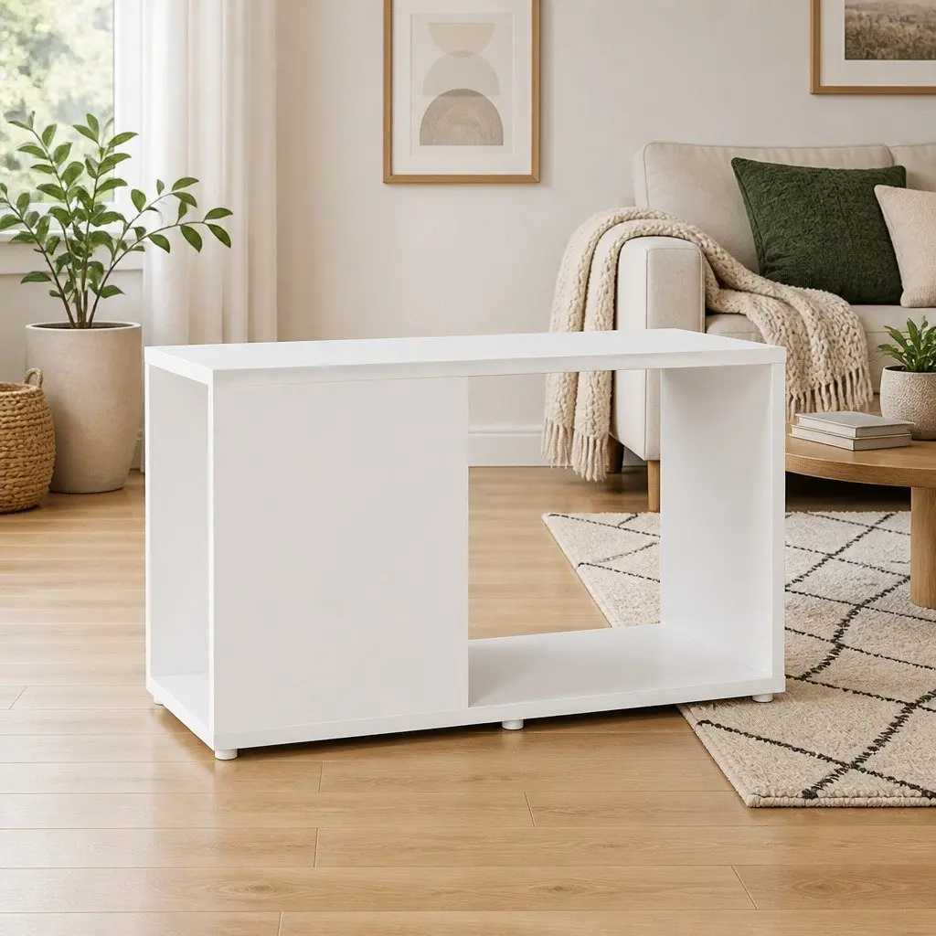 TV Cabinet White Open Shelving Unit Storage Bookcase Standing Furniture
