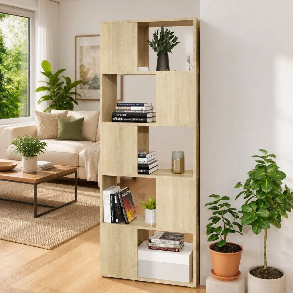 Bookcase Storage Unit Open Shelf Room Divider 60x24x155cm Engineered Wood Brown
