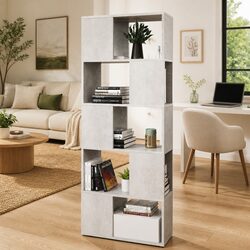 Book Cabinet Room Divider Grey Shelving Unit Open Storage Organiser Bookcase