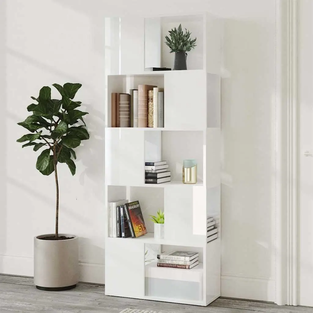 Book Cabinet Room Divider Open Shelf Unit High Gloss White 60x24x155cm