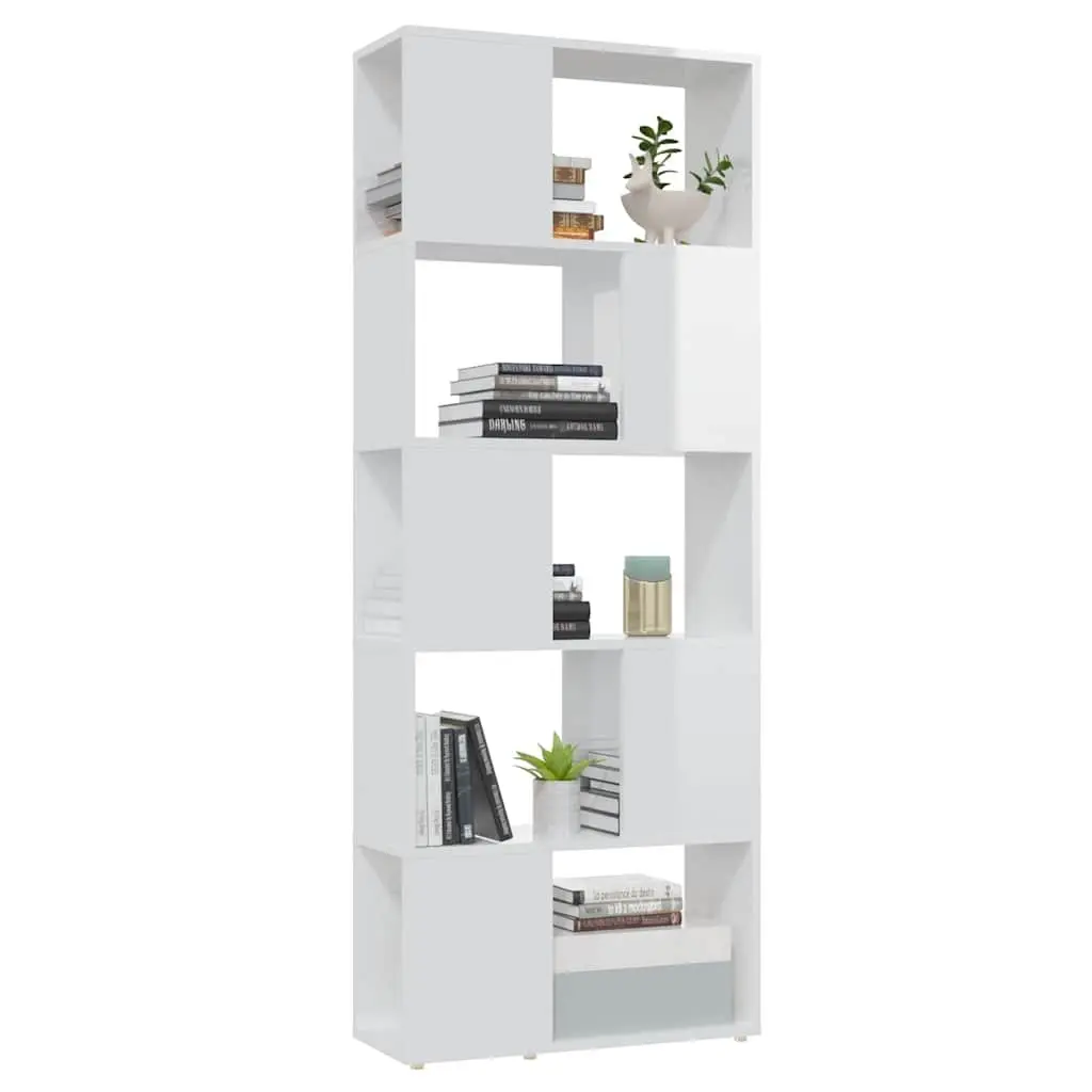 Book Cabinet Room Divider Open Shelf Unit High Gloss White 60x24x155cm
