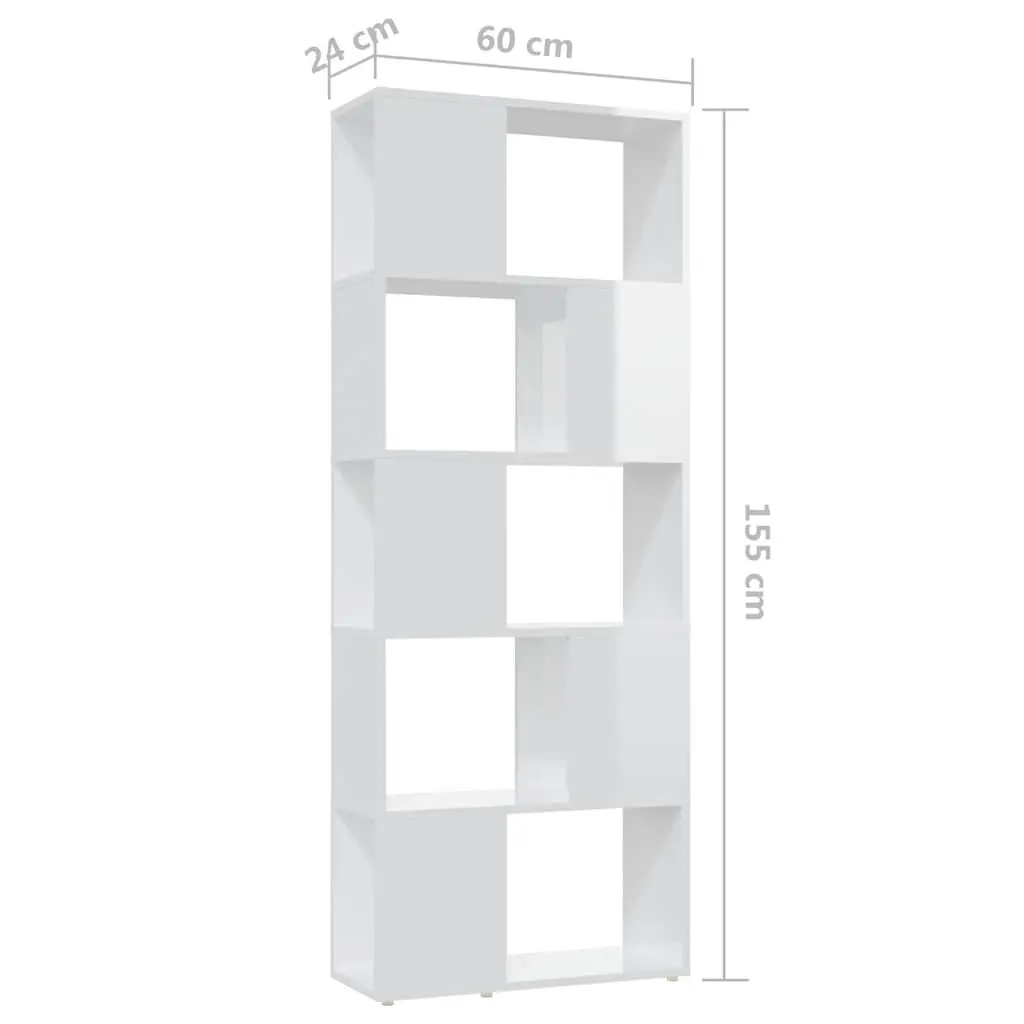 Book Cabinet Room Divider Open Shelf Unit High Gloss White 60x24x155cm