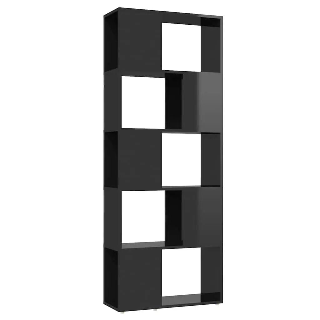 Book Cabinet Room Divider Open Storage High Gloss Black 60x24x155cm