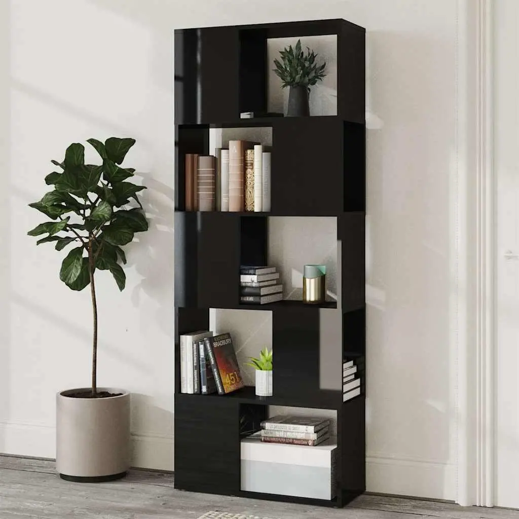 Book Cabinet Room Divider Open Storage High Gloss Black 60x24x155cm
