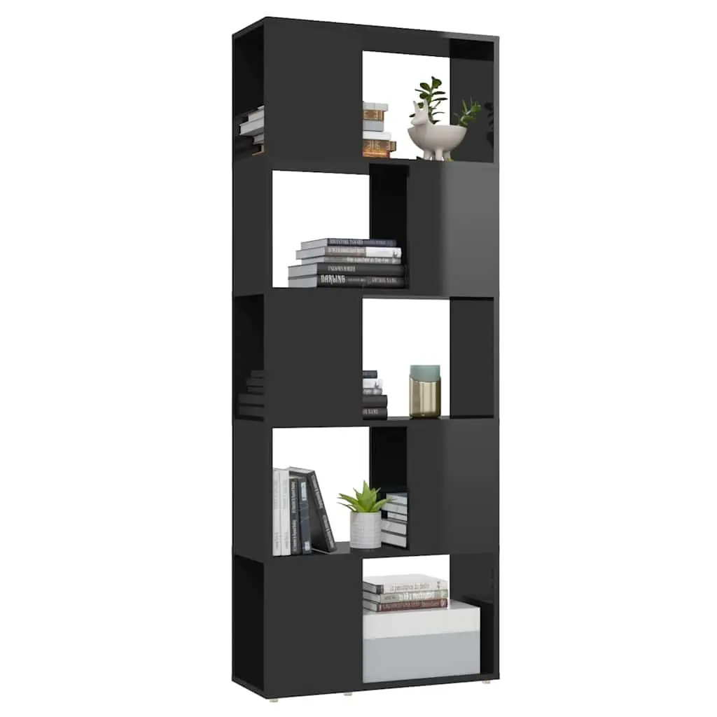 Book Cabinet Room Divider Open Storage High Gloss Black 60x24x155cm