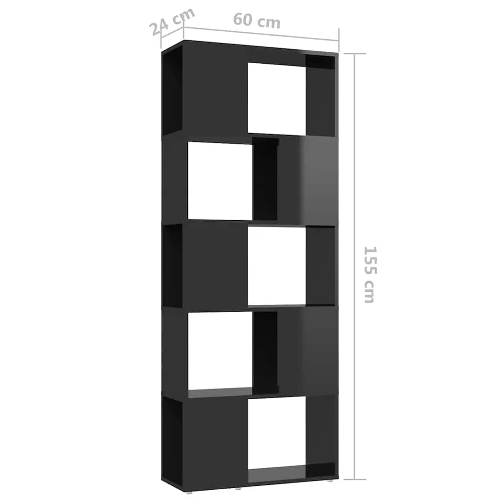 Book Cabinet Room Divider Open Storage High Gloss Black 60x24x155cm