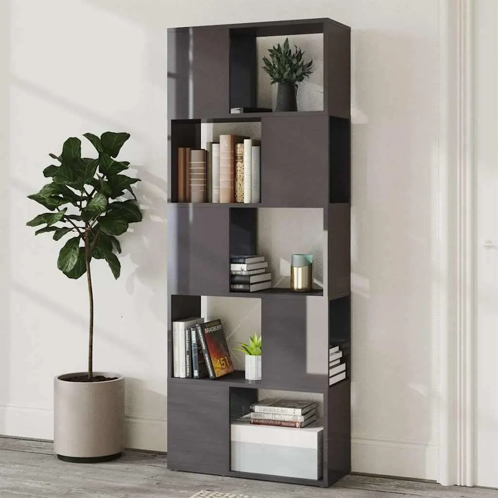 Book Cabinet Room Divider Open Shelf High Gloss Grey Storage Organiser Display