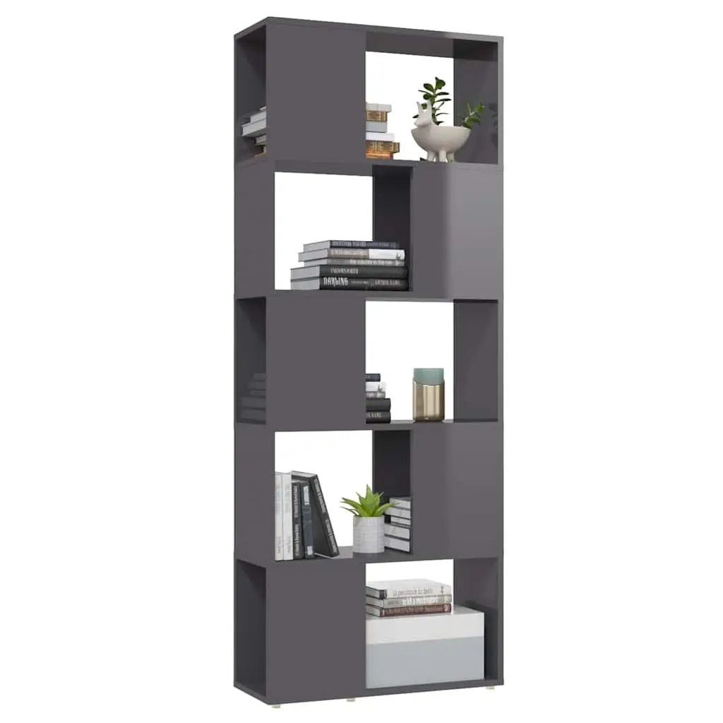 Book Cabinet Room Divider Open Shelf High Gloss Grey Storage Organiser Display