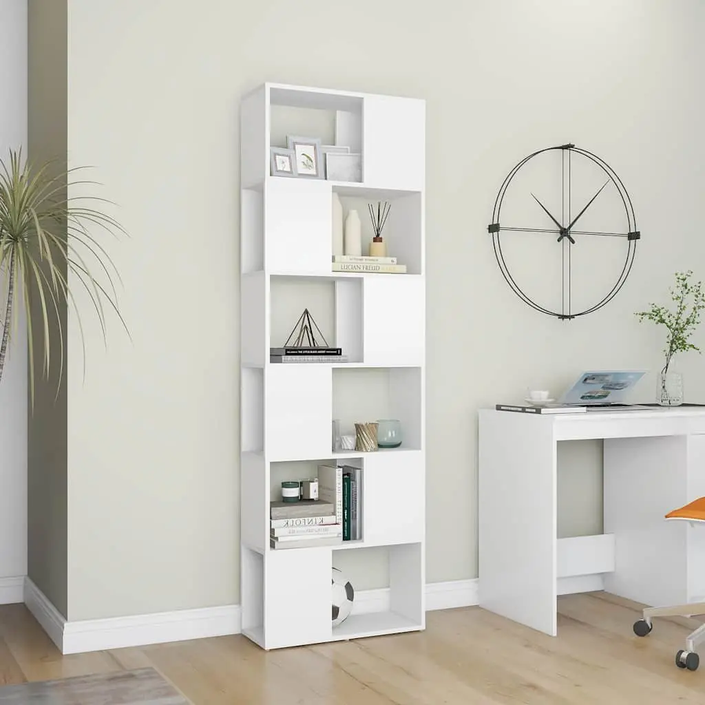 6-Compartment White Book Cabinet and Room Divider