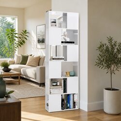 High Gloss White Book Cabinet with 6 Compartments
