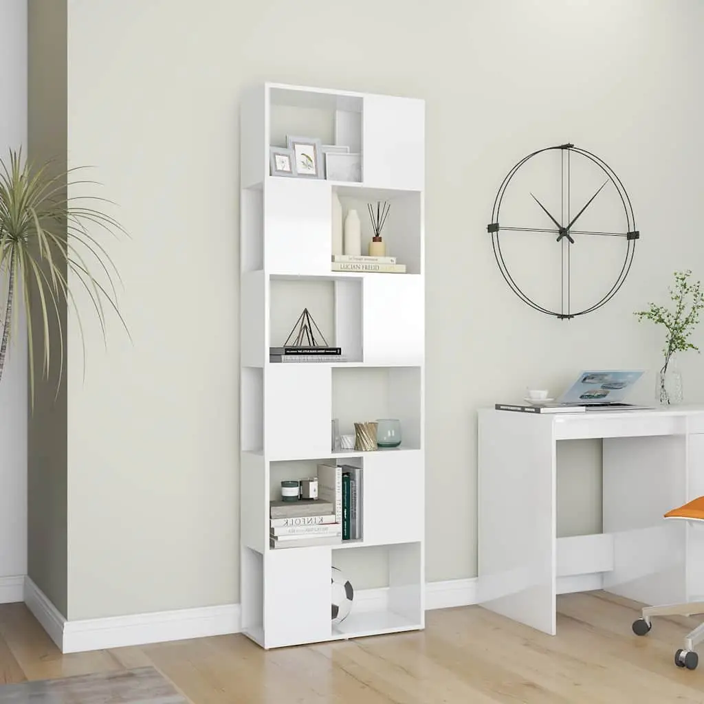 High Gloss White Book Cabinet with 6 Compartments