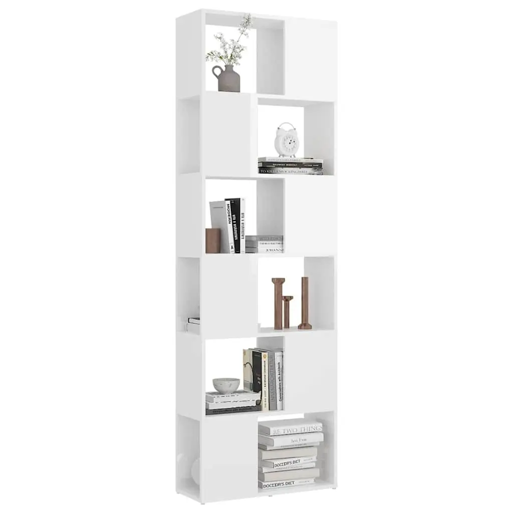 High Gloss White Book Cabinet with 6 Compartments