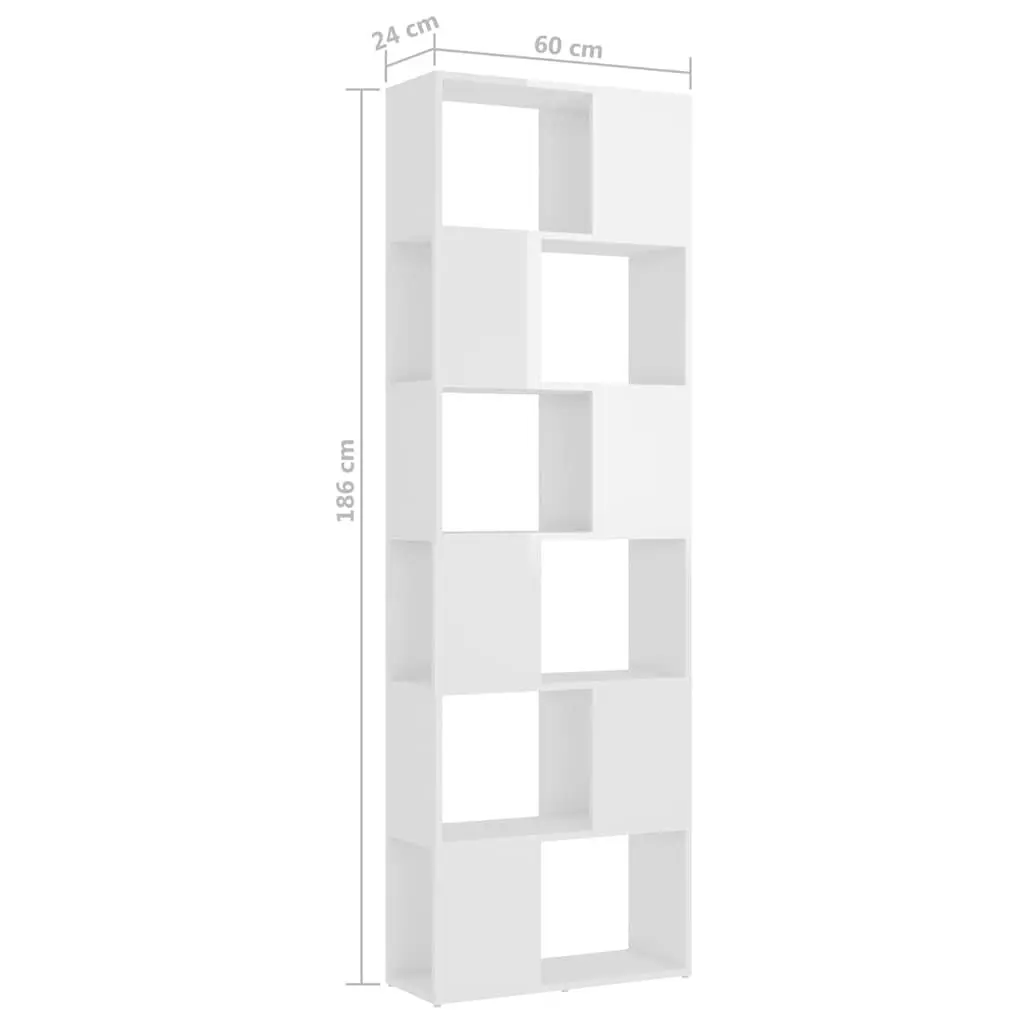 High Gloss White Book Cabinet with 6 Compartments