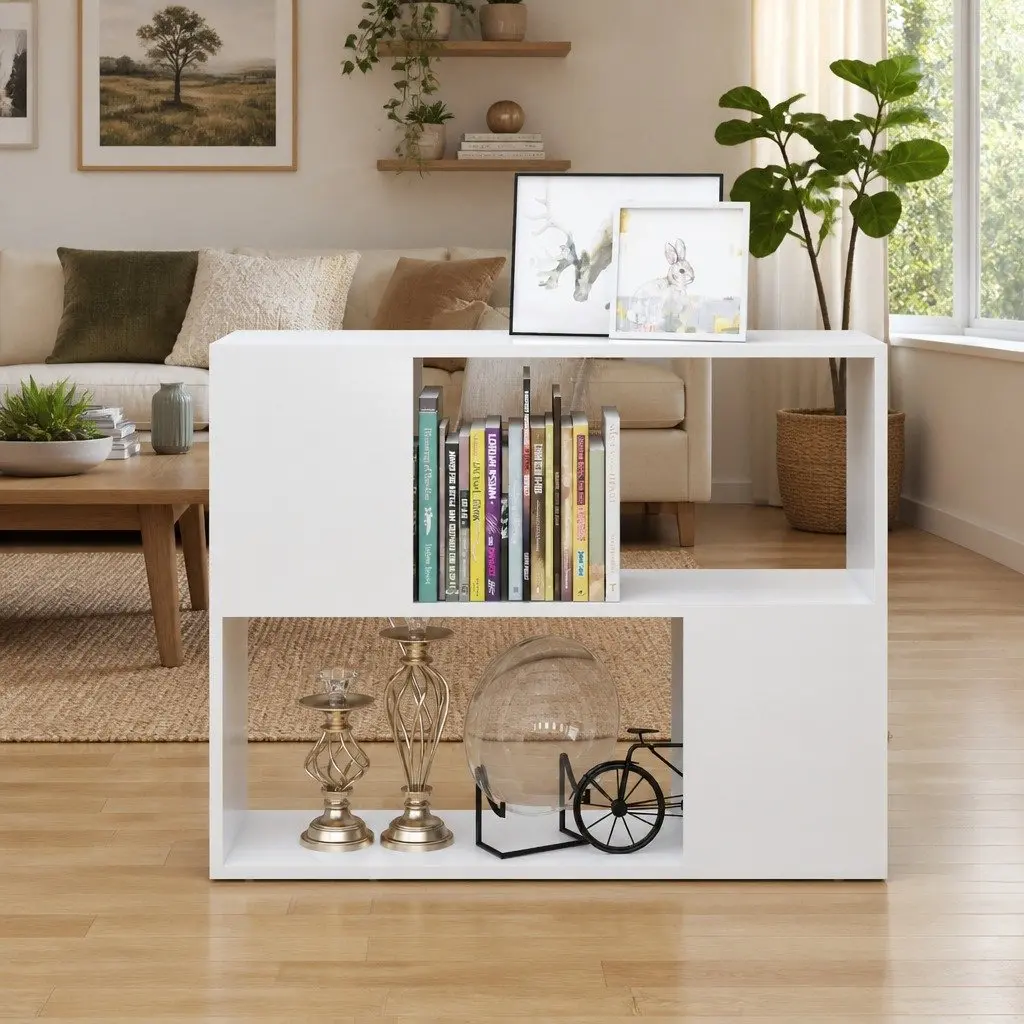TV Cabinet Living Room Open Compartment Storage Unit White 80x24x63cm