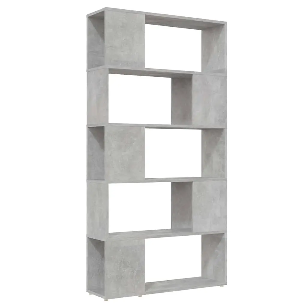 Engineered Wood Book Cabinet Storage Unit for Room Divider Concrete Grey 80W x 24D x 155H cm with 5 Compartments