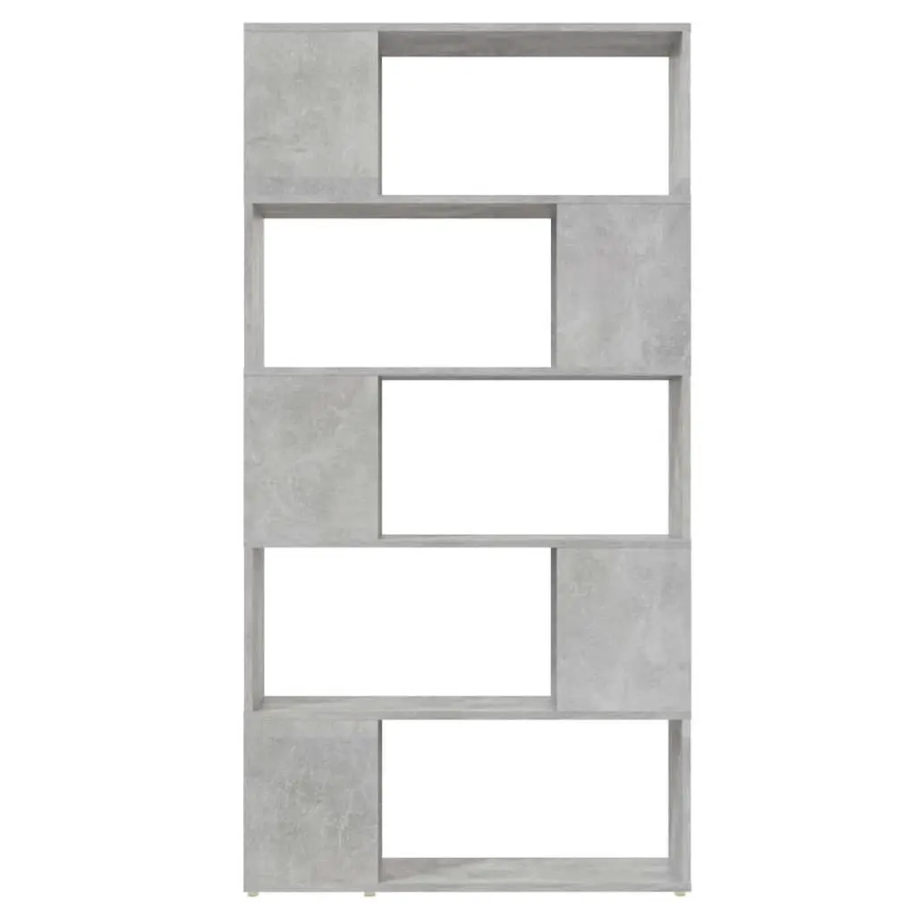 Engineered Wood Book Cabinet Storage Unit for Room Divider Concrete Grey 80W x 24D x 155H cm with 5 Compartments