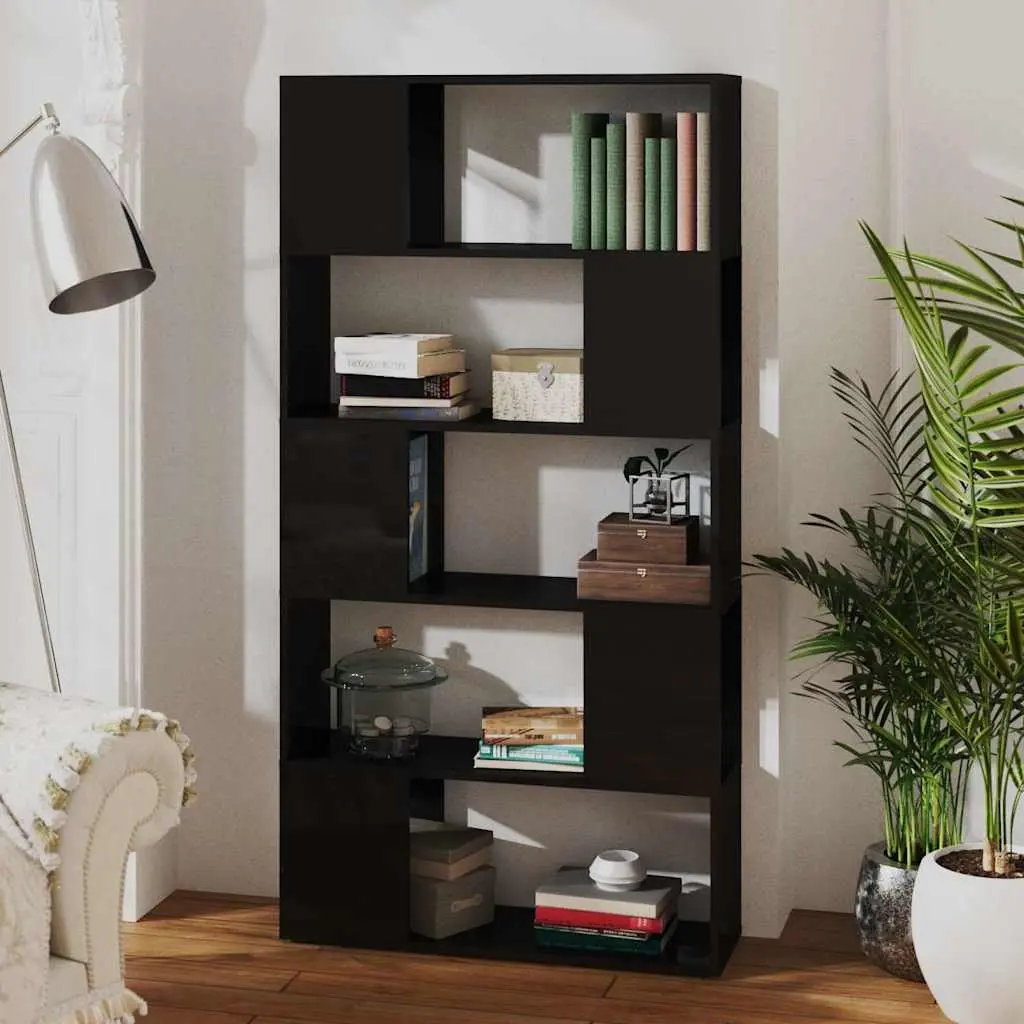 Black High Gloss 5 Compartment Bookshelf Room Divider Shelving Unit for Living Space
