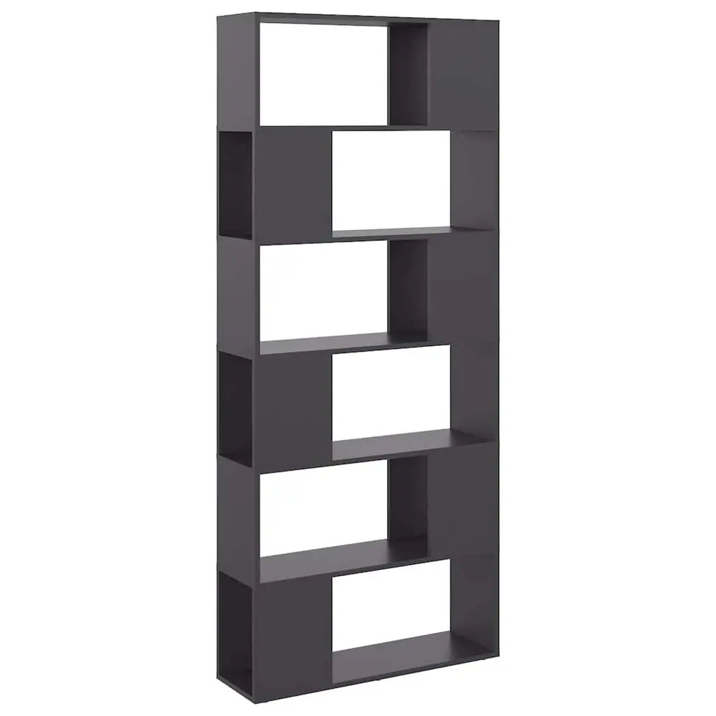 Grey Room Divider Book Cabinet 80cm Wide 24cm Deep 186cm High Storage Shelf with 6 Compartments for Home Organization